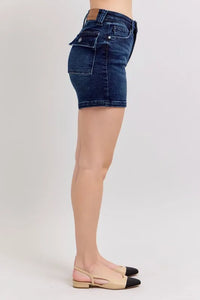 Judy Blue Full Size High Waist Back Flap Pocket Denim Shorts Plus Size-Jean Shorts-Reef Love