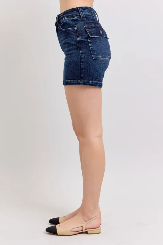 Judy Blue Full Size High Waist Back Flap Pocket Denim Shorts Plus Size-Jean Shorts-Reef Love