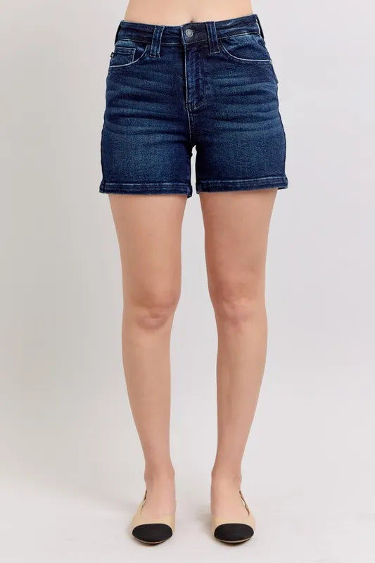 Judy Blue Full Size High Waist Back Flap Pocket Denim Shorts Plus Size-Jean Shorts-Reef Love