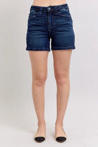 Judy Blue Full Size High Waist Back Flap Pocket Denim Shorts Plus Size-Jean Shorts-Reef Love