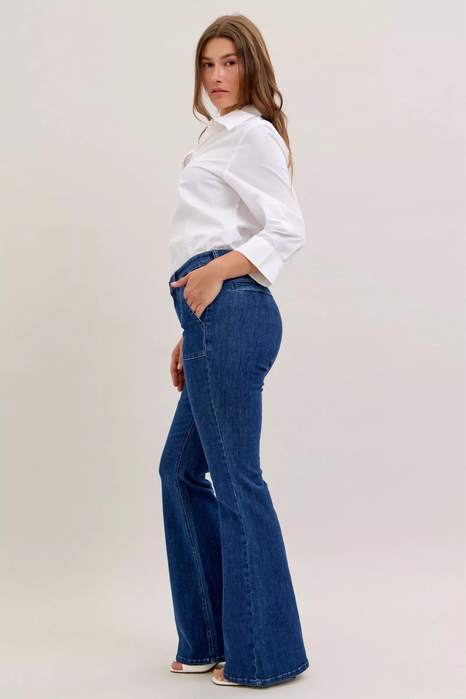 Judy Blue High Waist Flare Jeans with Front Patch Pockets