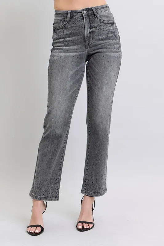 Judy Blue High Waist Rhinestone Straight Jeans