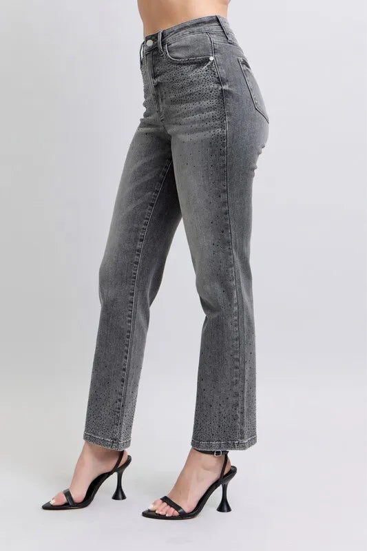 Judy Blue High Waist Rhinestone Straight Jeans