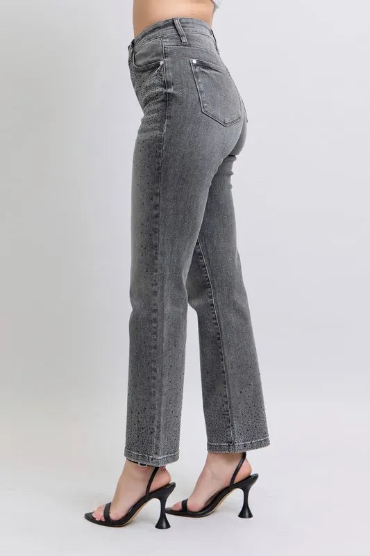 Judy Blue High Waist Rhinestone Straight Jeans