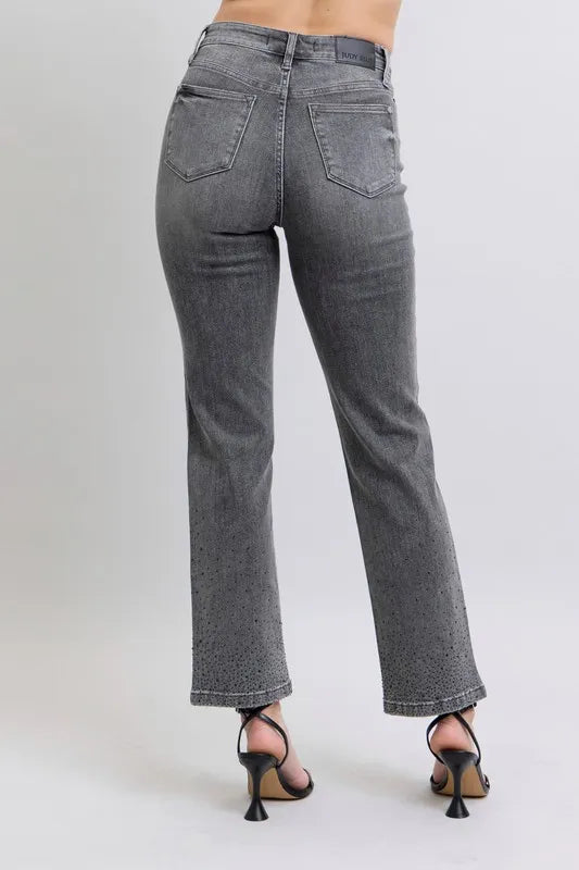 Judy Blue High Waist Rhinestone Straight Jeans