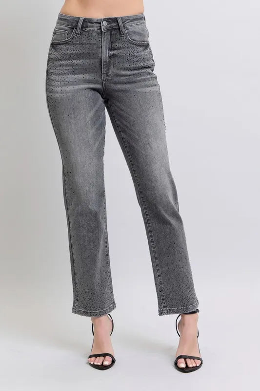 Judy Blue High Waist Rhinestone Straight Jeans