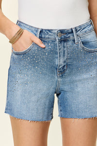 Judy Blue Full Size High Waist Rhinestone Decor Denim Shorts-Jean Shorts-Reef Love