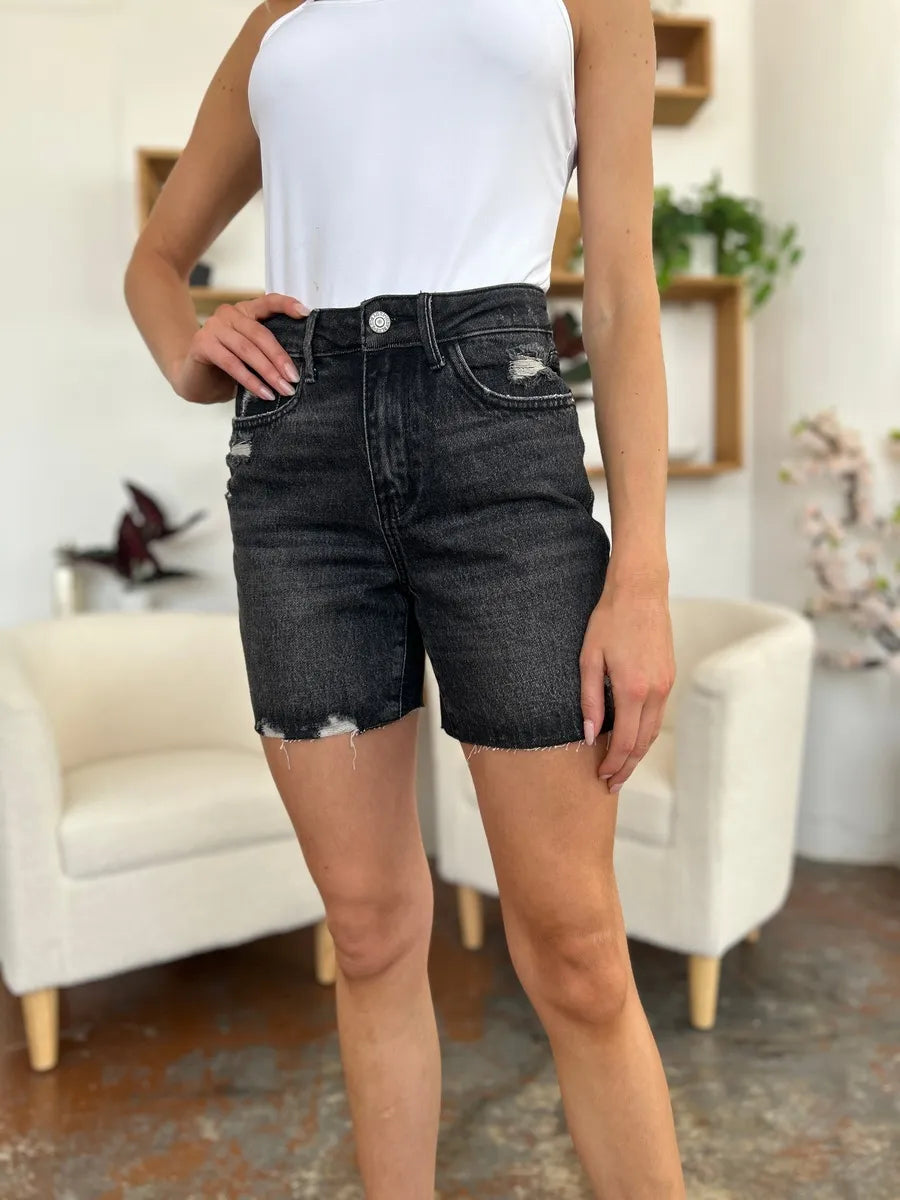 Judy Blue High Waist Rigid Magic Denim Shorts, Black
