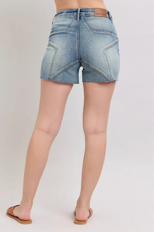 Judy Blue High Waist Star Seam Detail Denim Shorts