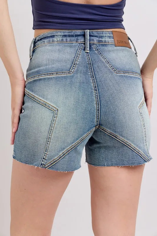 Judy Blue High Waist Star Seam Detail Denim Shorts