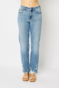 Judy Blue High Waist Straight Jeans with Heavy Destroy
