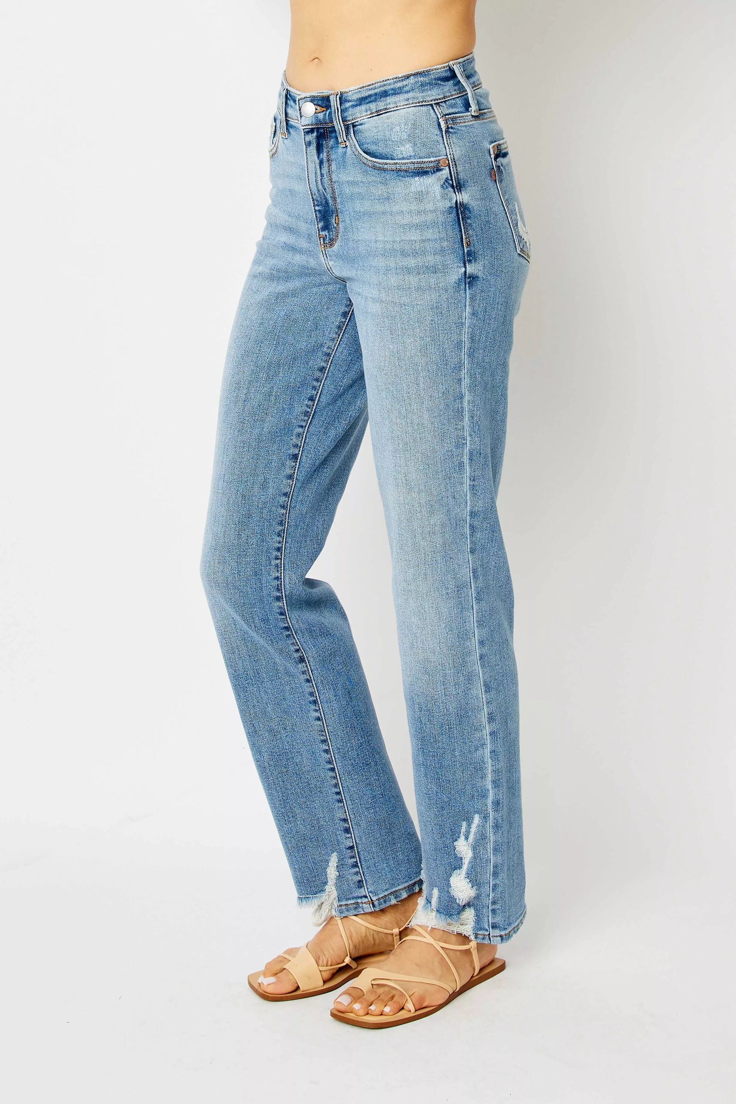 Judy Blue High Waist Straight Jeans with Heavy Destroy