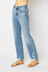 Judy Blue High Waist Straight Jeans with Heavy Destroy
