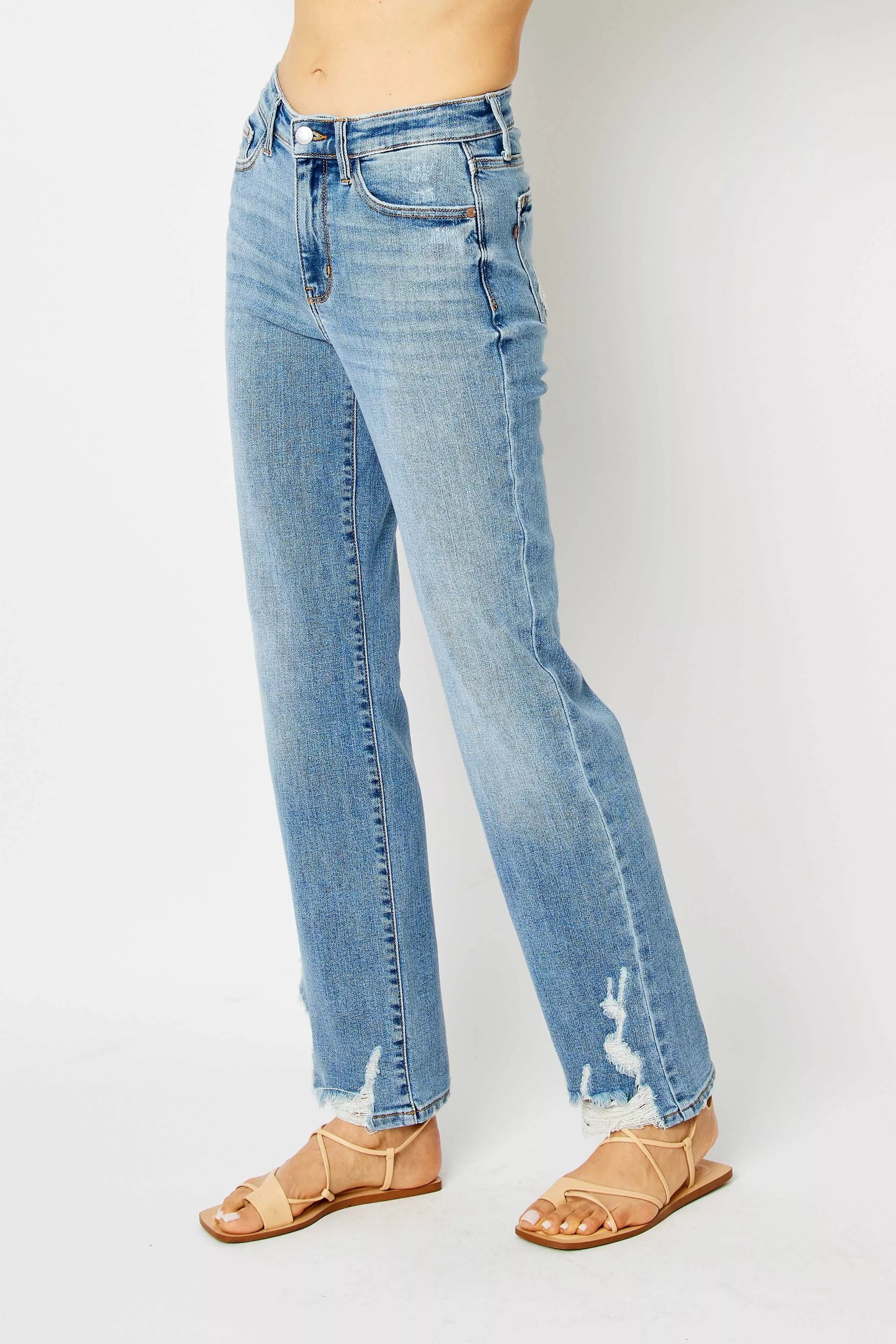 Judy Blue High Waist Straight Jeans with Heavy Destroy