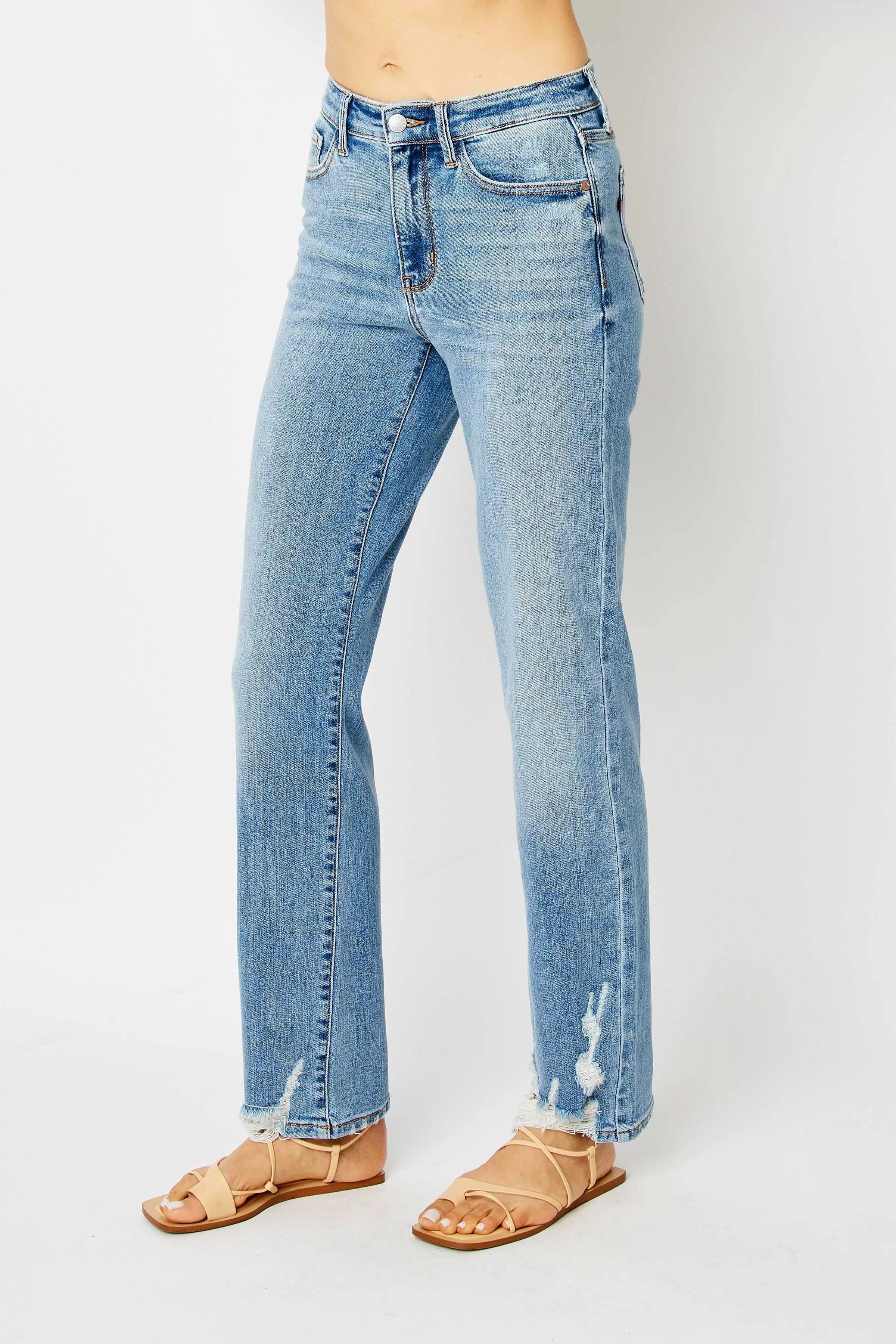 Judy Blue High Waist Straight Jeans with Heavy Destroy