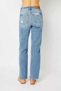 Judy Blue High Waist Straight Jeans with Heavy Destroy