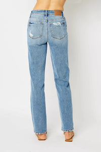 Judy Blue High Waist Straight Jeans with Heavy Destroy