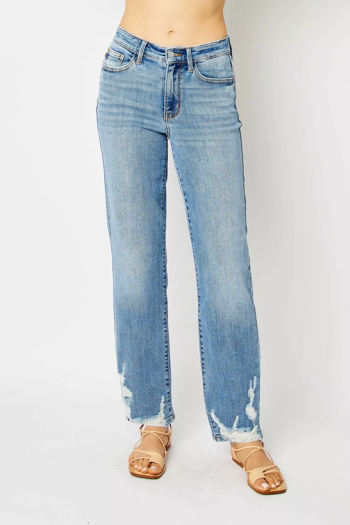 Judy Blue High Waist Straight Jeans with Heavy Destroy