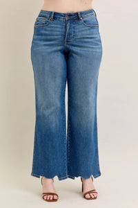 Judy Blue High Waist Tummy Control Chew Hem Destroy Wide Jeans- Boho Chic Styles by Reef Love
