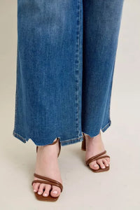 Judy Blue High Waist Tummy Control Chew Hem Destroy Wide Jeans- Boho Chic Styles by Reef Love