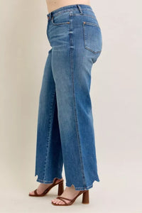 Judy Blue High Waist Tummy Control Chew Hem Destroy Wide Jeans- Boho Chic Styles by Reef Love