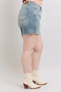 Judy Blue High Waist Vintage Wash Side Slit Denim Shorts