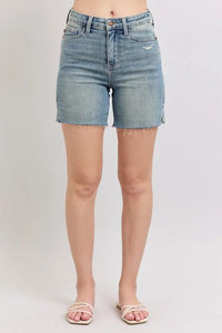 Judy Blue High Waist Vintage Wash Side Slit Denim Shorts