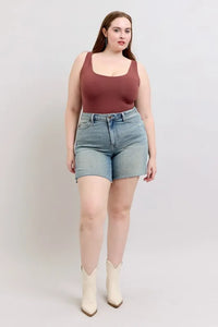 Judy Blue High Waist Vintage Wash Side Slit Denim Shorts