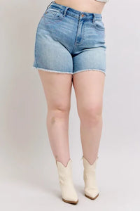 Judy Blue High Waist Western Embroidery Detail Cut Off Denim Shorts-Jean Shorts-Reef Love