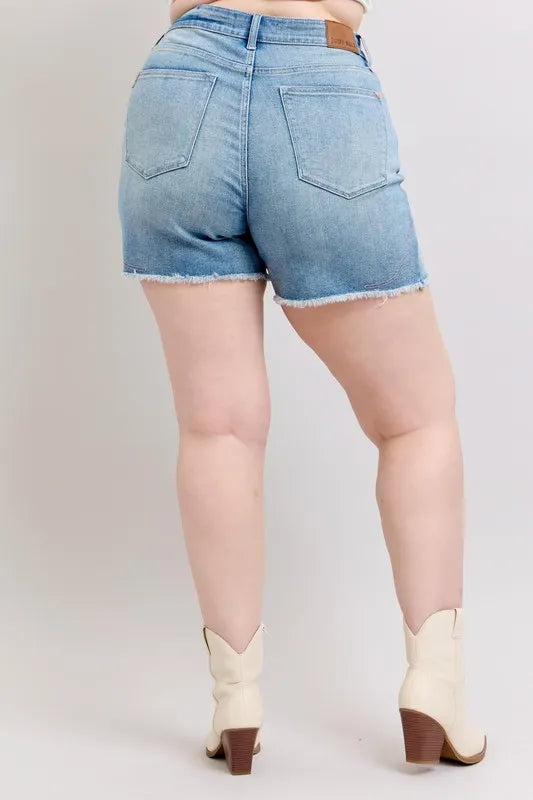 Judy Blue High Waist Western Embroidery Detail Cut Off Denim Shorts-Jean Shorts-Reef Love
