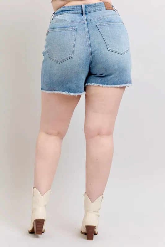 Judy Blue High Waist Western Embroidery Detail Cut Off Denim Shorts-Jean Shorts-Reef Love