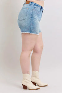 Judy Blue High Waist Western Embroidery Detail Cut Off Denim Shorts-Jean Shorts-Reef Love
