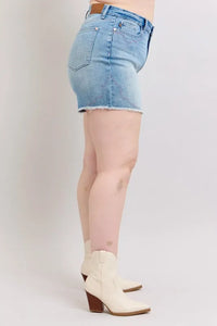 Judy Blue High Waist Western Embroidery Detail Cut Off Denim Shorts-Jean Shorts-Reef Love