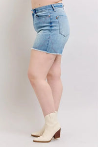 Judy Blue High Waist Western Embroidery Detail Cut Off Denim Shorts-Jean Shorts-Reef Love