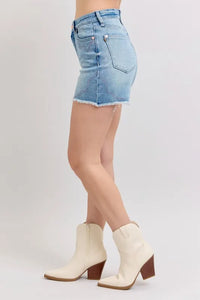 Judy Blue High Waist Western Embroidery Detail Cut Off Denim Shorts-Jean Shorts-Reef Love