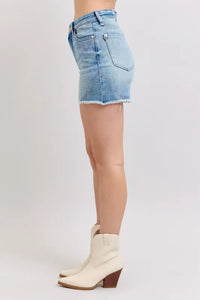 Judy Blue High Waist Western Embroidery Detail Cut Off Denim Shorts-Jean Shorts-Reef Love