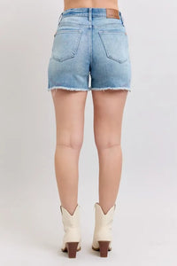 Judy Blue High Waist Western Embroidery Detail Cut Off Denim Shorts-Jean Shorts-Reef Love