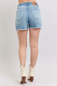 Judy Blue High Waist Western Embroidery Detail Cut Off Denim Shorts-Jean Shorts-Reef Love