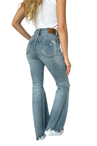 Judy Blue Medium Rise Tummy Control Destroy Flare-Jeans-Reef Love