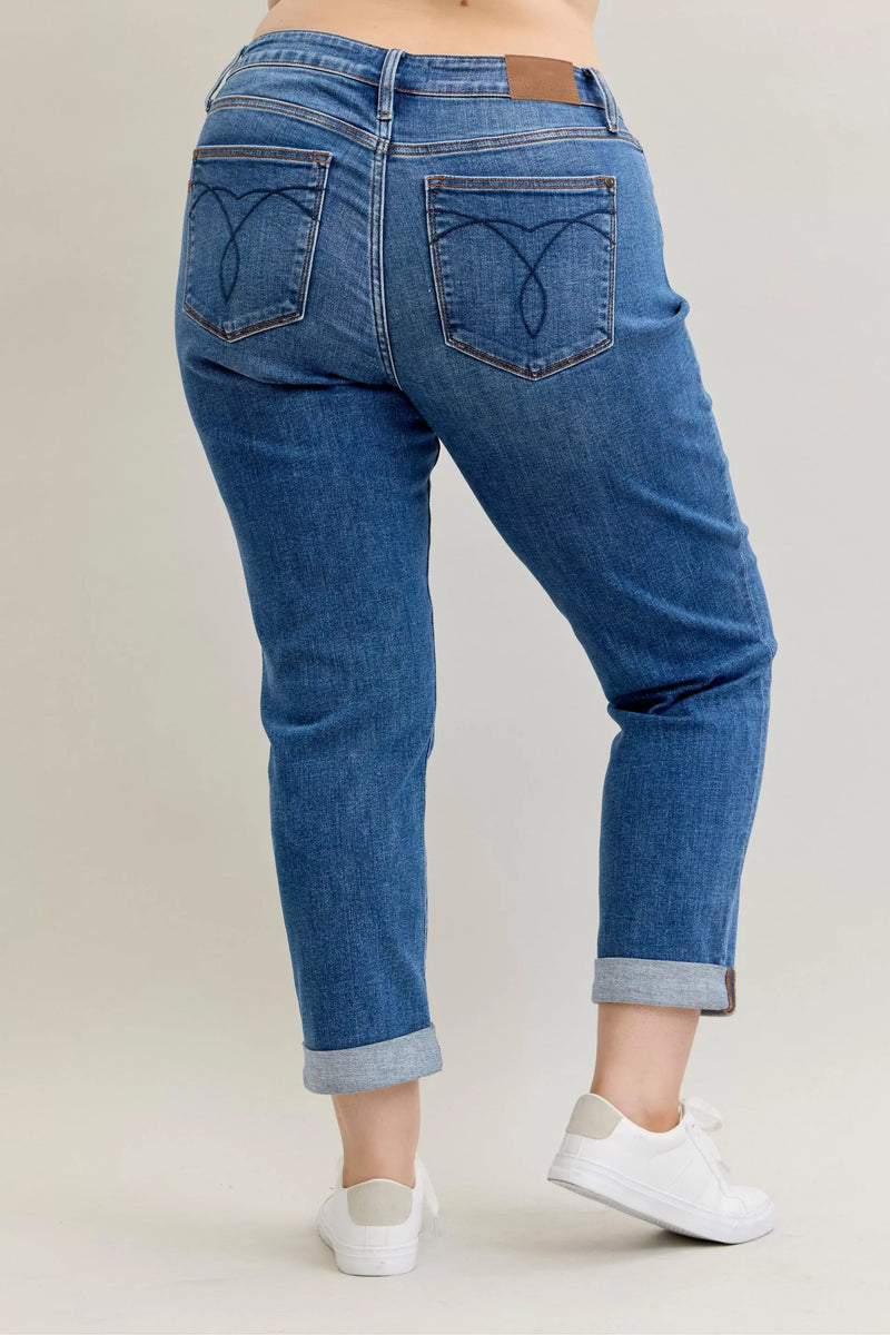 Judy Blue Mid Rise Boyfriend Classic Cuffed Jeans