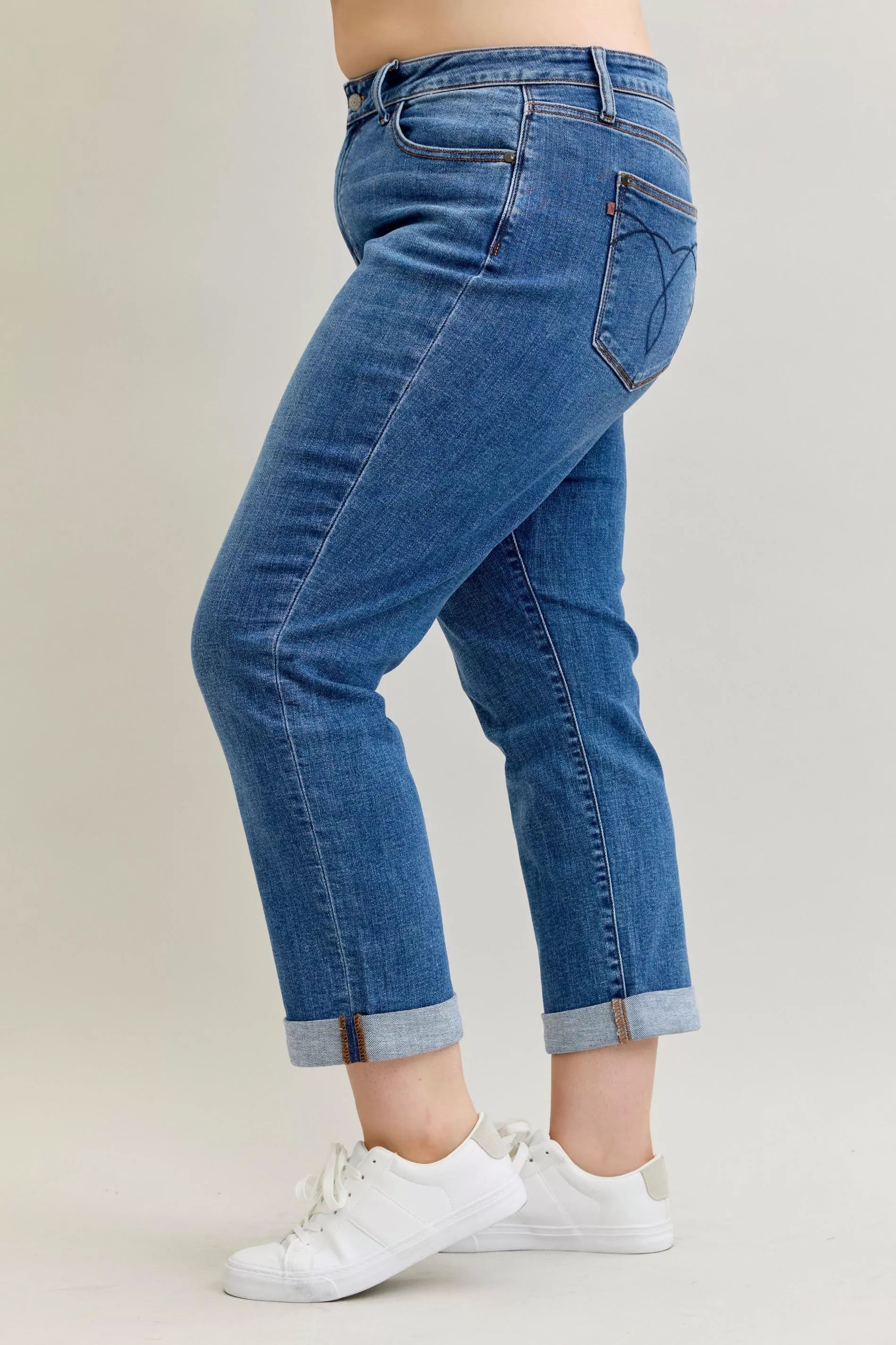 Judy Blue Mid Rise Boyfriend Classic Cuffed Jeans