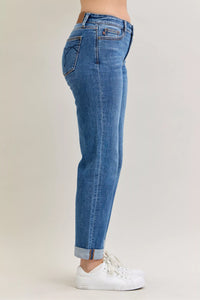 Judy Blue Mid Rise Boyfriend Classic Cuffed Jeans