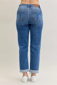 Judy Blue Mid Rise Boyfriend Classic Cuffed Jeans