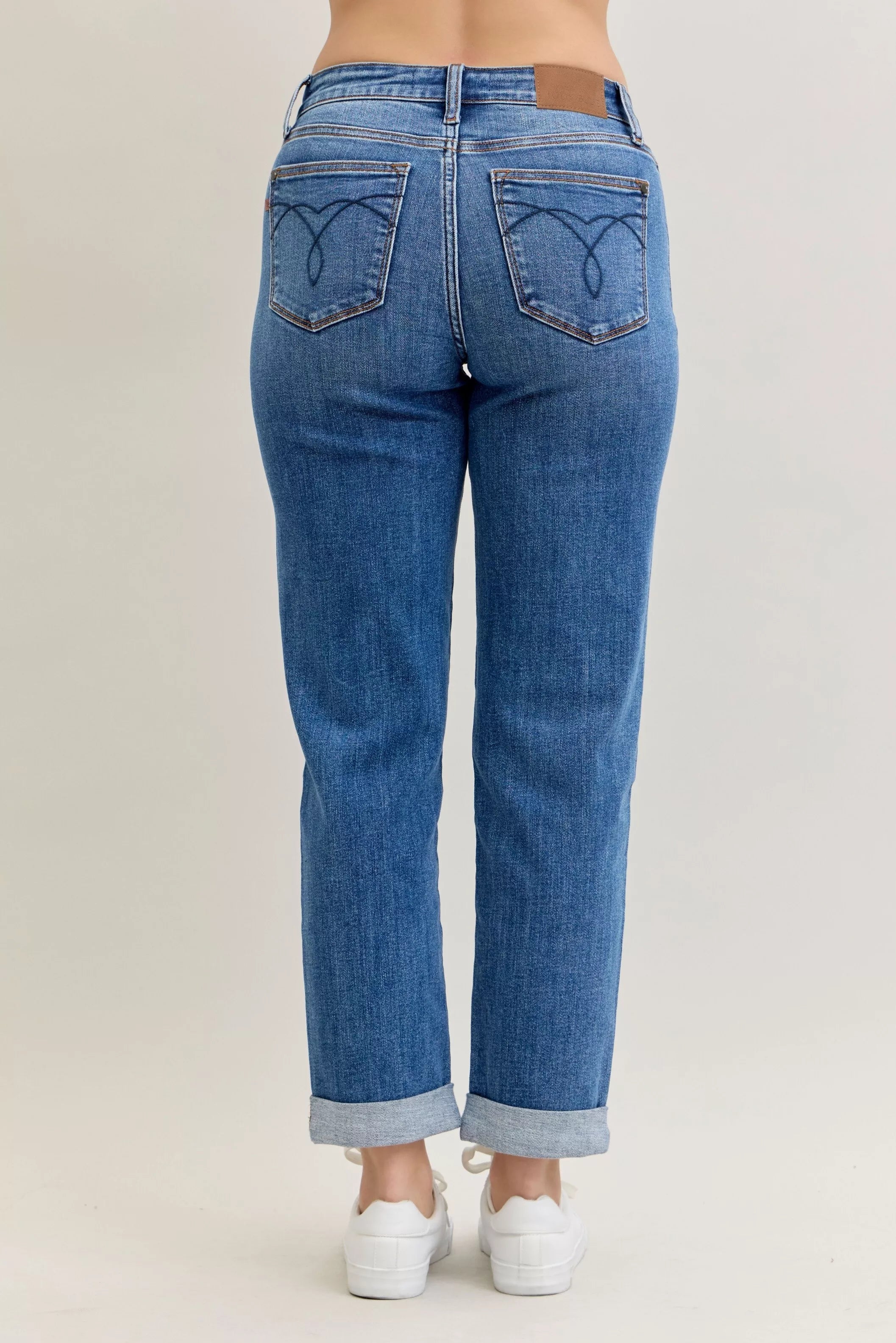 Judy Blue Mid Rise Boyfriend Classic Cuffed Jeans