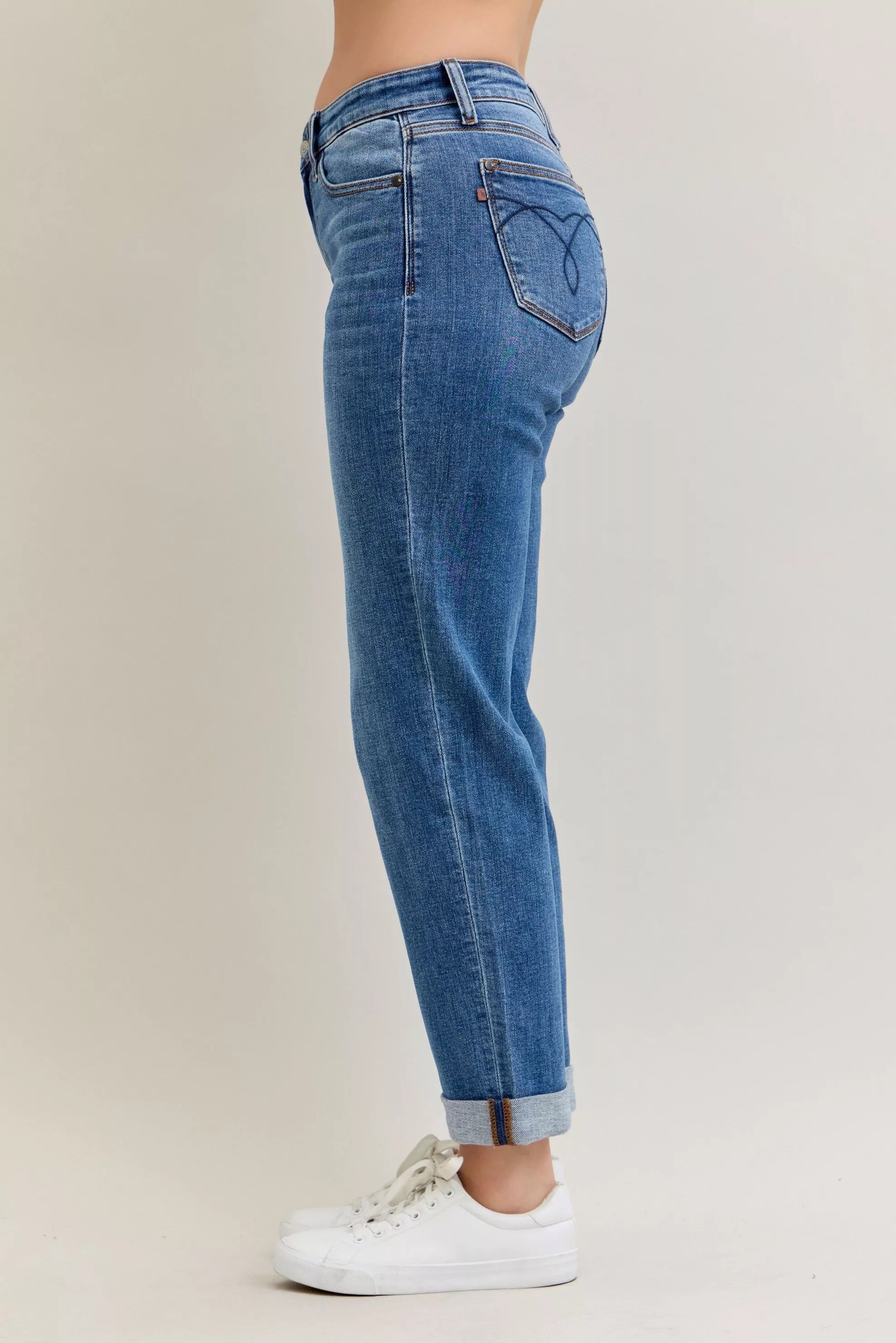 Judy Blue Mid Rise Boyfriend Classic Cuffed Jeans