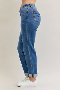 Judy Blue Mid Rise Boyfriend Classic Cuffed Jeans