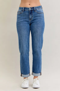 Judy Blue Mid Rise Boyfriend Classic Cuffed Jeans