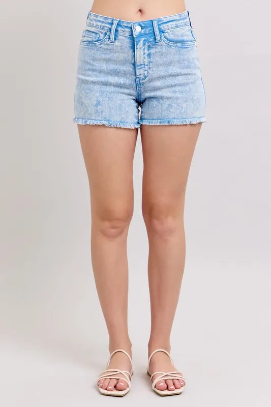 Judy Blue Mid Rise Garment Dyed Denim Shorts-Jean Shorts-Reef Love