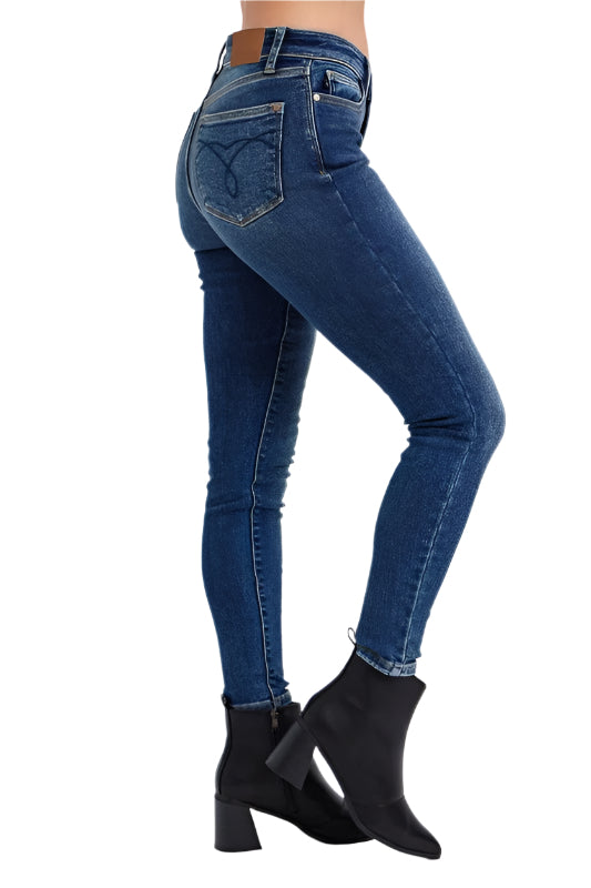 Judy Blue Mid-Rise Waist Skinny Jeans with Thermal Lining-Ankle Jeans-Reef Love