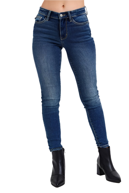 Judy Blue Mid-Rise Waist Skinny Jeans with Thermal Lining-Ankle Jeans-Reef Love